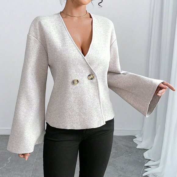 Apricot Casual Women's V-Neck Bell Sleeve Cardigan - Picture 2 of 6